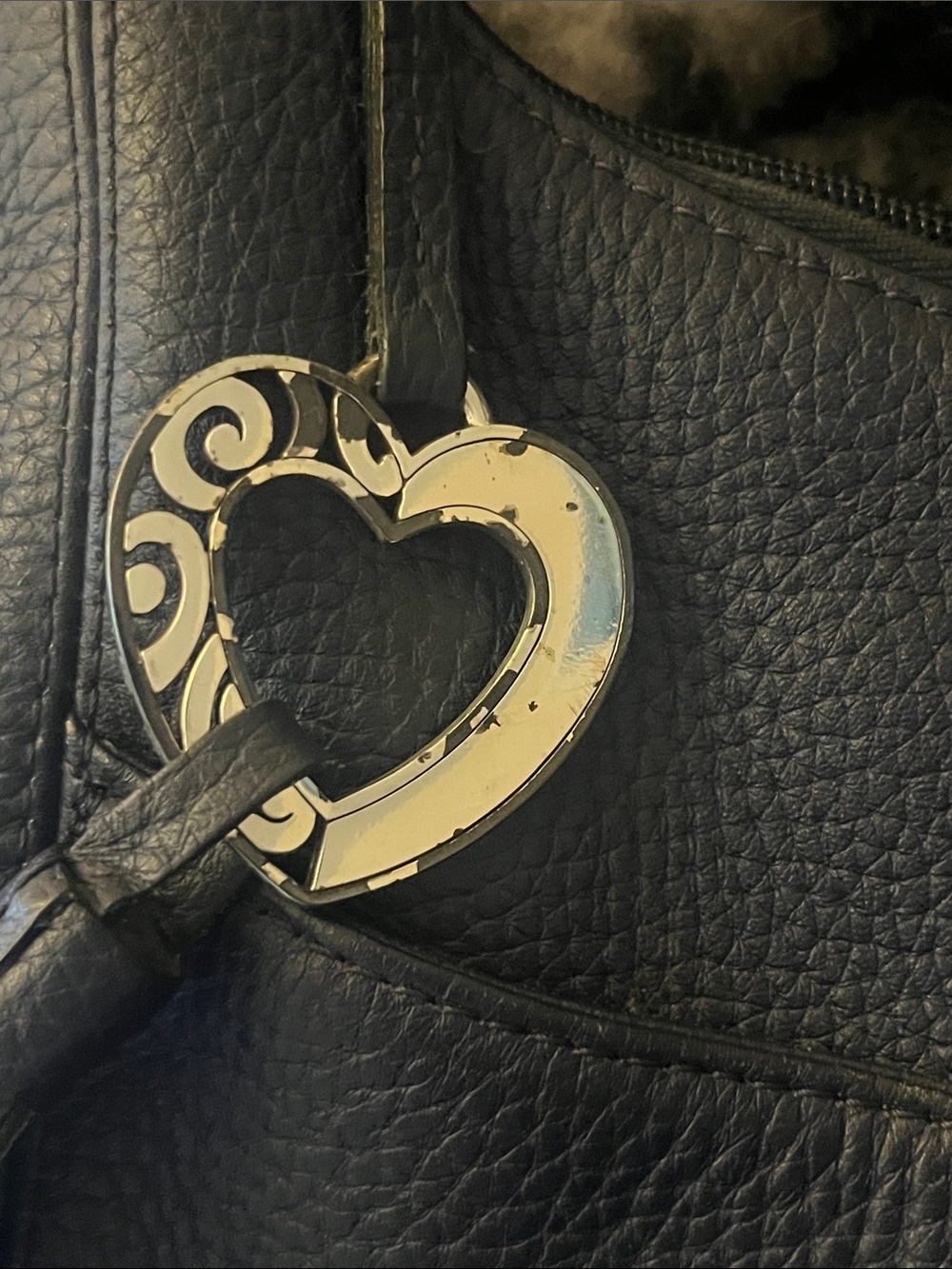 Brighton Barbados Navy Blue Pebbled Leather Hobo Shoulder Bag - Picture 8 of 10